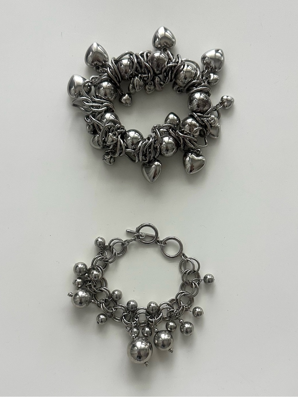 Set of 2 — Puffy Heart and Bubble Charm Bracelets